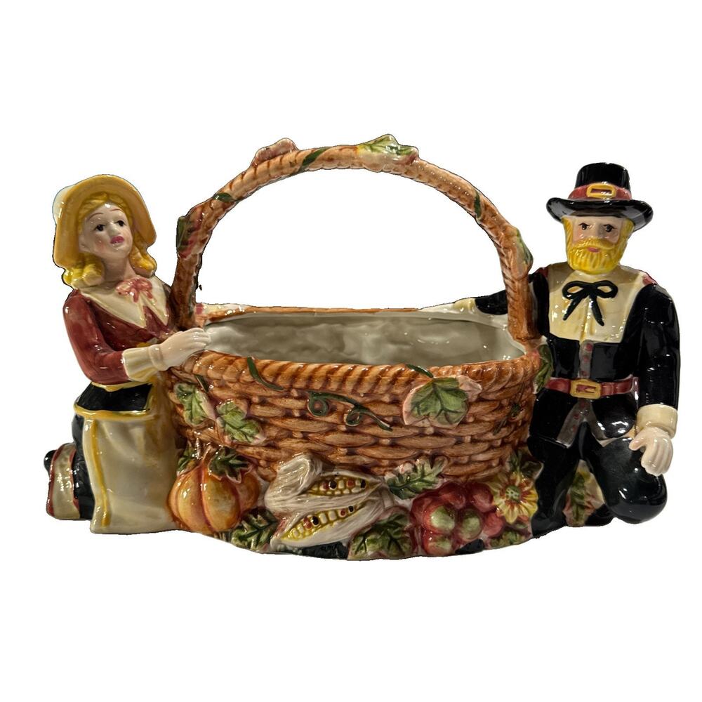 Vintage WCL Thanksgiving Fall Ceramic Harvest Basket Decor Planter